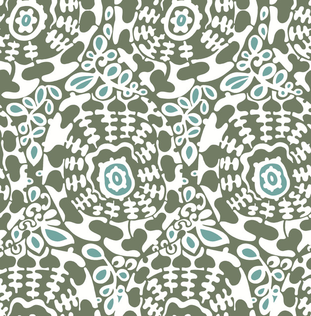 Divine Green Abstract Medallion Wallpaper by A-Street Prints Designer Terrace Covers about 56.4 square feet 20.5-in by 33-ft long roll Unpasted 20.86 - Swanky Fabrics -