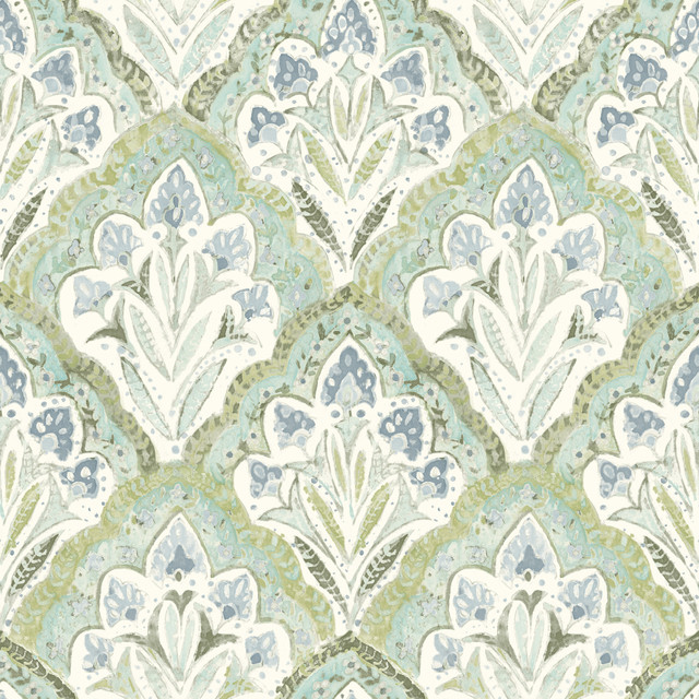 Mimir Aquamarine Quilted Damask Wallpaper by Chesapeake Designer Kinfolk Covers about 56.4 square feet 20.5-in by 33-ft long roll Prepasted 20.5 - Swanky Fabrics - Mimir Aquamarine Quilted Damask Wallpaper by Chesapeake Designer Kinfolk Covers about 56.4 square feet 20.5-in by 33-ft long roll Prepasted 20.5 - Swanky Fabrics -