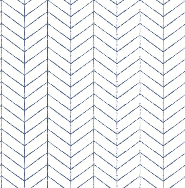 Bison Navy Herringbone Wallpaper by Chesapeake Designer Birch & Sparrow Covers about 56.4 square feet 20.5-in by 33-ft long roll Prepasted 20.9 - Swanky Fabrics -