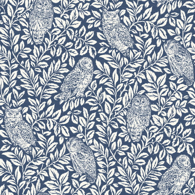 Parliament Navy Owl Wallpaper by Chesapeake Designer Farmhouse Covers about 56.4 square feet 20.5-in by 33-ft long roll Prepasted 20.9 - Swanky Fabrics - Parliament Navy Owl Wallpaper by Chesapeake Designer Farmhouse Covers about 56.4 square feet 20.5-in by 33-ft long roll Prepasted 20.9 - Swanky Fabrics -