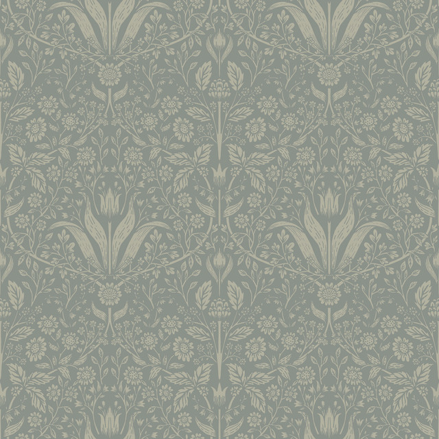 Mara Green Tulip Ogee Wallpaper by A-Street Prints Designer Botanica Covers about 57.5 square feet 20.9-in by 33-ft long roll Unpasted 20.9 - Swanky Fabrics -