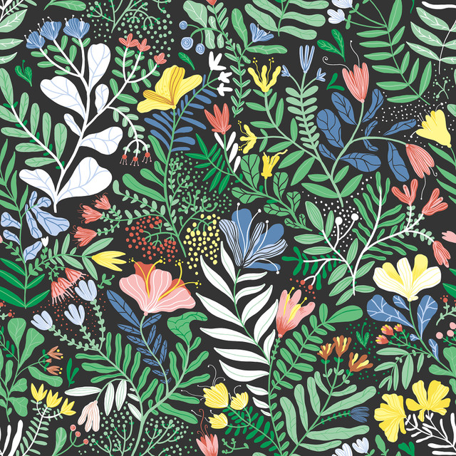 Brittsommar Black Woodland Floral Wallpaper by A-Street Prints Designer Botanica Covers about 57.5 square feet 20.9-in by 33-ft long roll Unpasted 20.9 - Swanky Fabrics - Brittsommar Black Woodland Floral Wallpaper by A-Street Prints Designer Botanica Covers about 57.5 square feet 20.9-in by 33-ft long roll Unpasted 20.9 - Swanky Fabrics -