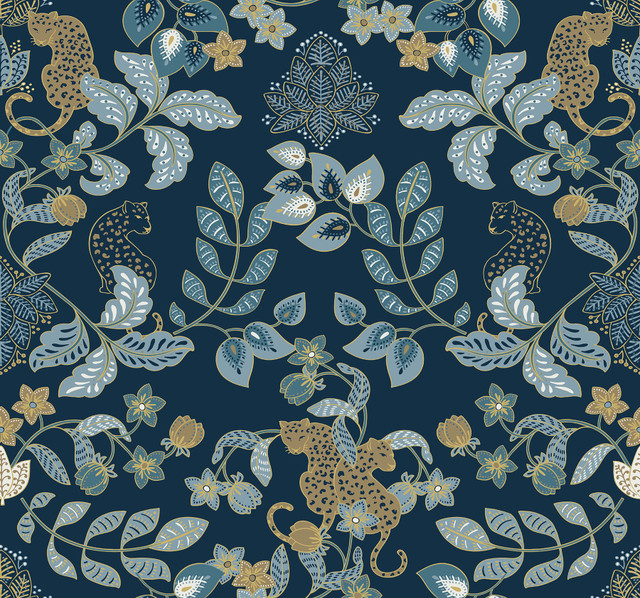 Getty Navy Jungle Damask Wallpaper by A-Street Prints Designer Scott Living III Covers about 60.8 square feet 27-in by 27-ft long roll Unpasted 25.25 - Swanky Fabrics - Getty Navy Jungle Damask Wallpaper by A-Street Prints Designer Scott Living III Covers about 60.8 square feet 27-in by 27-ft long roll Unpasted 25.25 - Swanky Fabrics -