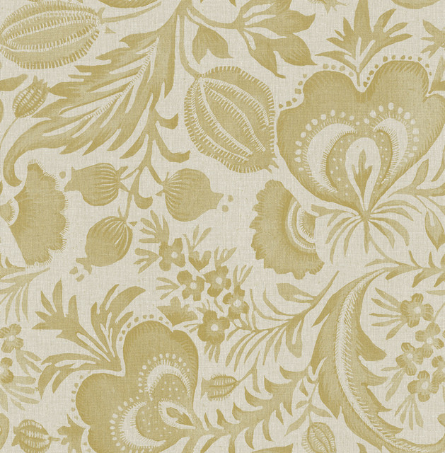 Culver Mustard Jacobean Wallpaper by A-Street Prints Designer Scott Living III Covers about 56.4 square feet 20.5-in by 33-ft long roll Unpasted 20.9 - Swanky Fabrics -