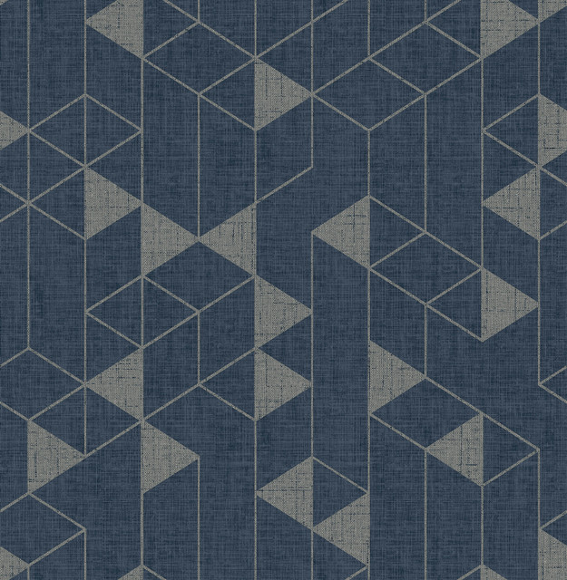 Fairbank Navy Linen Geometric Wallpaper by A-Street Prints Designer Scott Living III Covers about 56.4 square feet 20.5-in by 33-ft long roll Unpasted 10.4 - Swanky Fabrics -