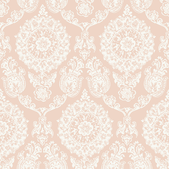 Helm Damask Blush Floral Medallion Wallpaper by Chesapeake Designer Blue Heron Covers about 56.4 square feet 20.5-in by 33-ft long roll Prepasted 20.5 - Swanky Fabrics - Helm Damask Blush Floral Medallion Wallpaper by Chesapeake Designer Blue Heron Covers about 56.4 square feet 20.5-in by 33-ft long roll Prepasted 20.5 - Swanky Fabrics -