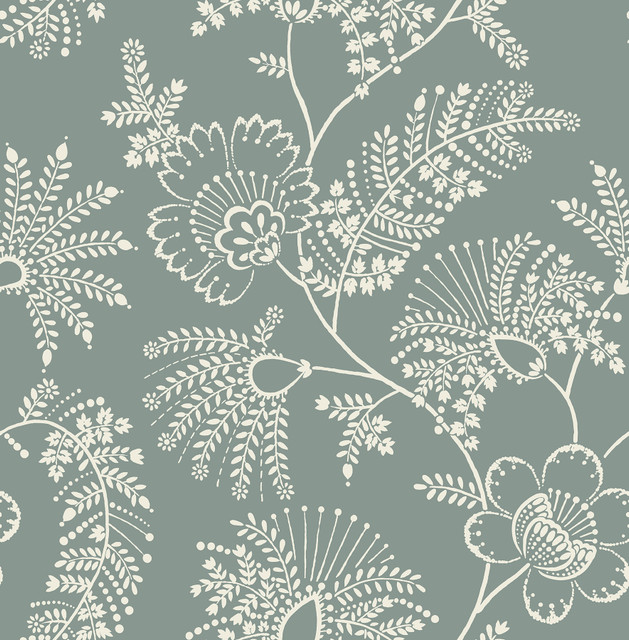 Maeve Sea Green Jacobean Trail Wallpaper by A-Street Prints Designer Middleton Covers about 56.4 square feet 20.5-in by 33-ft long roll Unpasted 20.9 - Swanky Fabrics -