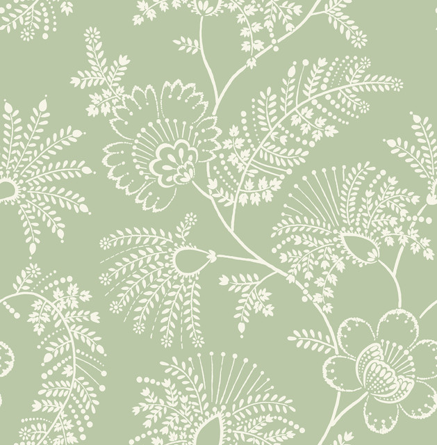 Maeve Sage Jacobean Trail Wallpaper by A-Street Prints Designer Middleton Covers about 56.4 square feet 20.5-in by 33-ft long roll Unpasted 20.9 - Swanky Fabrics -
