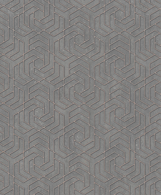 Tama Charcoal Geometric Wallpaper by Advantage Designer Windsong Covers about 57.5 square feet 20.9-in by 33-ft long roll Unpasted 6.3 - Swanky Fabrics -