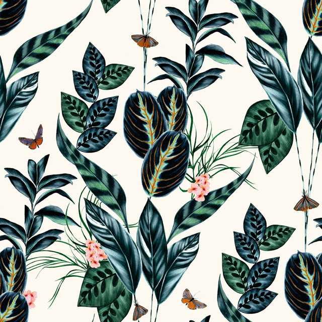 Spirit Indigo Tropical Foliage Wallpaper by ohpopsi Designer Wild Covers about 54.2 square feet 19.7-in by 33-ft long roll Unpasted 19.7 - Swanky Fabrics - Spirit Indigo Tropical Foliage Wallpaper by ohpopsi Designer Wild Covers about 54.2 square feet 19.7-in by 33-ft long roll Unpasted 19.7 - Swanky Fabrics -