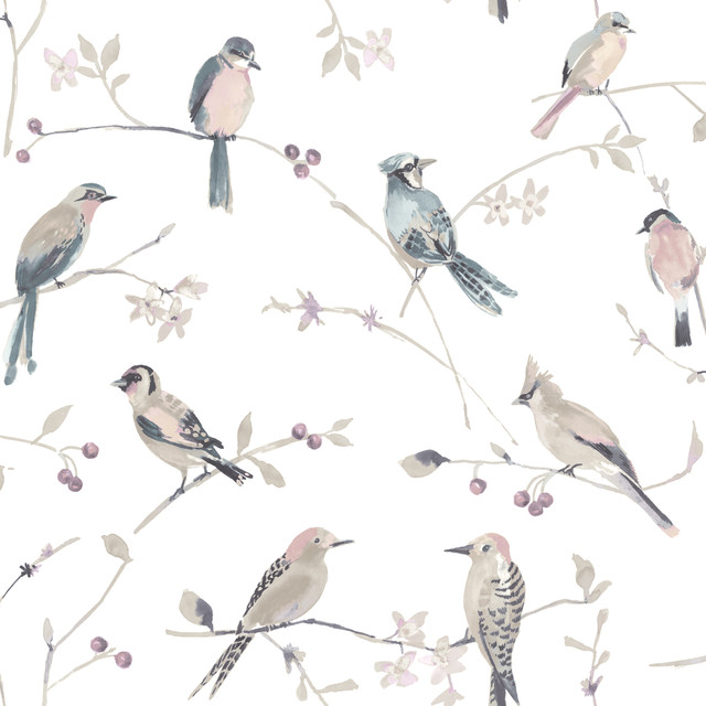 Birdsong Mauve Trail Wallpaper by Chesapeake Designer Thoreau Covers about 56.4 square feet 20.5-in by 33-ft long roll Prepasted 20.5 - Swanky Fabrics - Birdsong Mauve Trail Wallpaper by Chesapeake Designer Thoreau Covers about 56.4 square feet 20.5-in by 33-ft long roll Prepasted 20.5 - Swanky Fabrics -