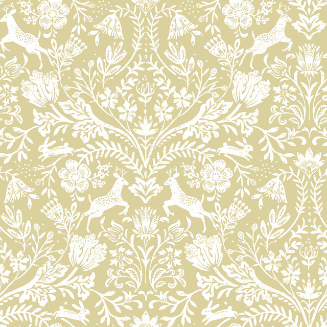 Forest Dance Honey Damask Wallpaper by Chesapeake Designer Thoreau Covers about 56.4 square feet 20.5-in by 33-ft long roll Prepasted 20.5 - Swanky Fabrics - Forest Dance Honey Damask Wallpaper by Chesapeake Designer Thoreau Covers about 56.4 square feet 20.5-in by 33-ft long roll Prepasted 20.5 - Swanky Fabrics -
