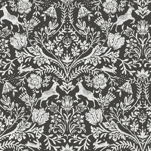 Forest Dance Charcoal Damask Wallpaper by Chesapeake Designer Thoreau Covers about 56.4 square feet 20.5-in by 33-ft long roll Prepasted 20.5 - Swanky Fabrics - Forest Dance Charcoal Damask Wallpaper by Chesapeake Designer Thoreau Covers about 56.4 square feet 20.5-in by 33-ft long roll Prepasted 20.5 - Swanky Fabrics -