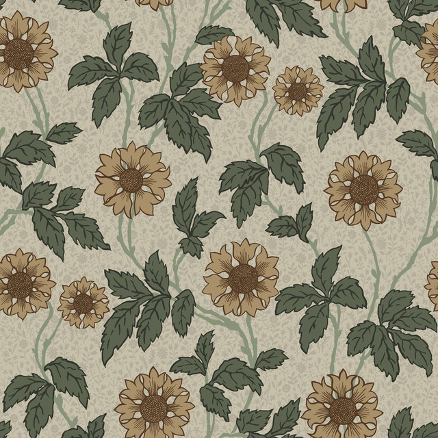 Leilani Beige Floral Wallpaper by A-Street Prints Designer Spring Covers about 56.4 square feet 20.5-in by 33-ft long roll Unpasted 20.9 - Swanky Fabrics -