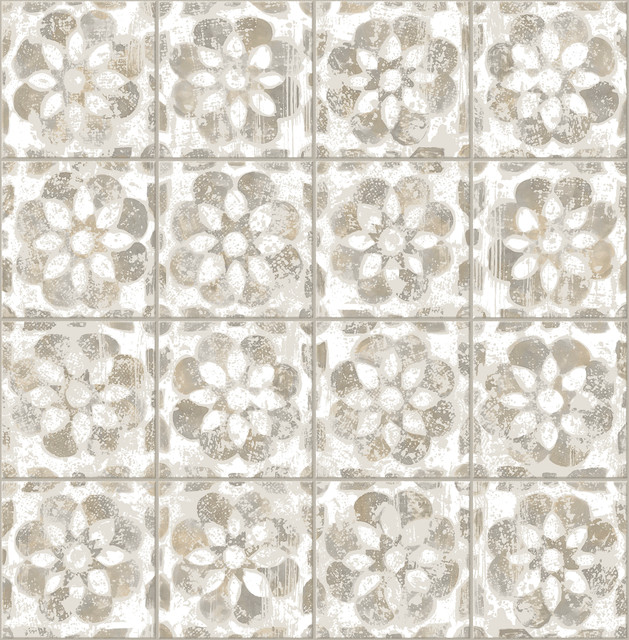 Izeda Taupe Floral Tile Wallpaper by Advantage Designer Splash Covers about 56.4 square feet 20.5-in by 33-ft long roll Unpasted 20.9 - Swanky Fabrics - Izeda Taupe Floral Tile Wallpaper by Advantage Designer Splash Covers about 56.4 square feet 20.5-in by 33-ft long roll Unpasted 20.9 - Swanky Fabrics -