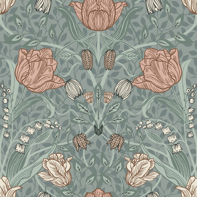 Tulipa Sage Floral Wallpaper by A-Street Prints Designer Spring Covers about 56.4 square feet 20.5-in by 33-ft long roll Unpasted 20.9 - Swanky Fabrics - Tulipa Sage Floral Wallpaper by A-Street Prints Designer Spring Covers about 56.4 square feet 20.5-in by 33-ft long roll Unpasted 20.9 - Swanky Fabrics -