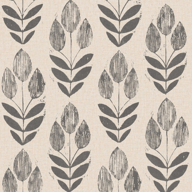 Scandinavian Black Print Tulip Wallpaper by Beacon House Designer Simple Space 2 Covers about 56.4 square feet 20.5-in by 33-ft long roll Unpasted 21 - Swanky Fabrics -