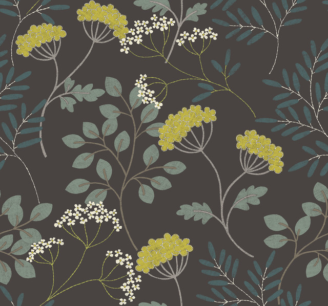 Sorrel Black Botanical Wallpaper by A-Street Prints Designer Scott Living II Covers about 60.8 square feet 27-in by 27-ft long roll Unpasted 25.2 - Swanky Fabrics -