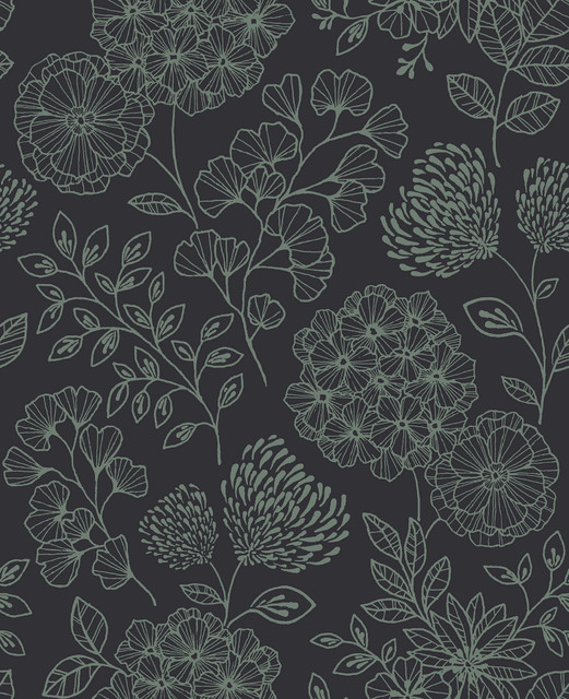 Ada Charcoal Floral Wallpaper by A-Street Prints Designer Scott Living II Covers about 56.4 square feet 20.5-in by 33-ft long roll Unpasted 25.2 - Swanky Fabrics - Ada Charcoal Floral Wallpaper by A-Street Prints Designer Scott Living II Covers about 56.4 square feet 20.5-in by 33-ft long roll Unpasted 25.2 - Swanky Fabrics -