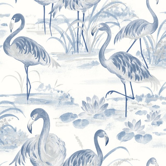 Everglades Blue Flamingos Wallpaper by Chesapeake Designer Sanibel Covers about 56.4 square feet 20.5-in by 33-ft long roll Prepasted 20.5 - Swanky Fabrics - Everglades Blue Flamingos Wallpaper by Chesapeake Designer Sanibel Covers about 56.4 square feet 20.5-in by 33-ft long roll Prepasted 20.5 - Swanky Fabrics -