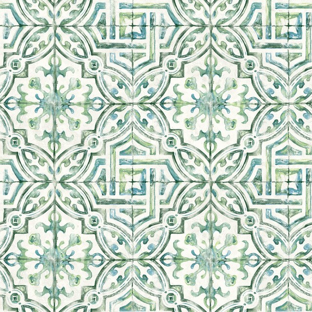 Sonoma Green Beach Tile Wallpaper by Chesapeake Designer Sanibel Covers about 56.4 square feet 20.5-in by 33-ft long roll Prepasted 20.5 - Swanky Fabrics -
