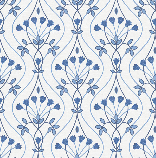 Dard Blue Tulip Ogee Wallpaper by A-Street Prints Designer Revival Covers about 56.4 square feet 20.5-in by 33-ft long roll Unpasted 10.4 - Swanky Fabrics - Dard Blue Tulip Ogee Wallpaper by A-Street Prints Designer Revival Covers about 56.4 square feet 20.5-in by 33-ft long roll Unpasted 10.4 - Swanky Fabrics -