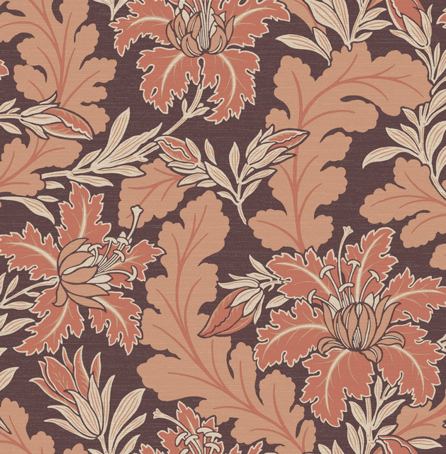 Butterfield Burgundy Floral Wallpaper by A-Street Prints Designer Revival Covers about 56.4 square feet 20.5-in by 33-ft long roll Unpasted 20.9 - Swanky Fabrics -