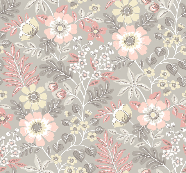 Voysey Pink Floral Wallpaper by A-Street Prints Designer Revival Covers about 60.8 square feet 27-in by 27-ft long roll Unpasted 25.25 - Swanky Fabrics -
