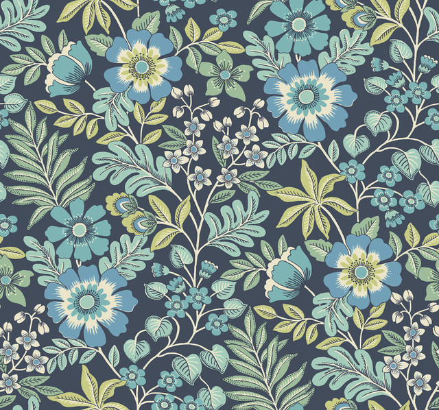 Voysey Navy Floral Wallpaper by A-Street Prints Designer Revival Covers about 60.8 square feet 27-in by 27-ft long roll Unpasted 25.25 - Swanky Fabrics - Voysey Navy Floral Wallpaper by A-Street Prints Designer Revival Covers about 60.8 square feet 27-in by 27-ft long roll Unpasted 25.25 - Swanky Fabrics -