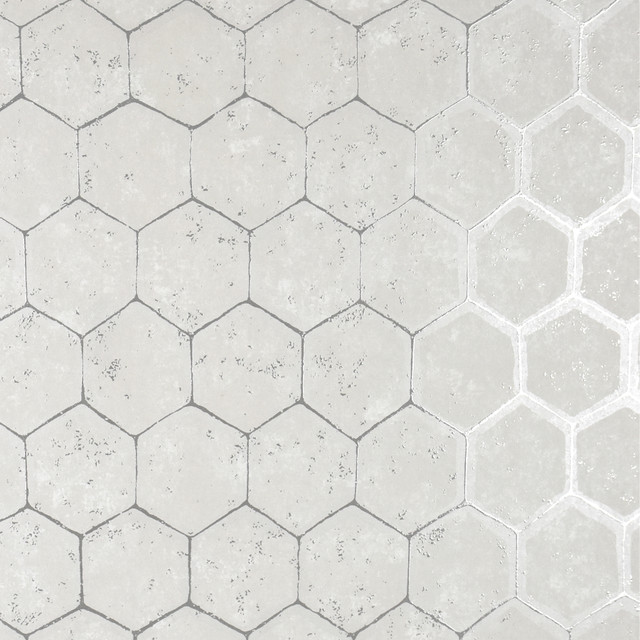 Starling Silver Honeycomb Wallpaper by Brewster Designer Polished Covers about 75.6 square feet 27.5-in by 33-ft long roll Unpasted 12.6 - Swanky Fabrics -