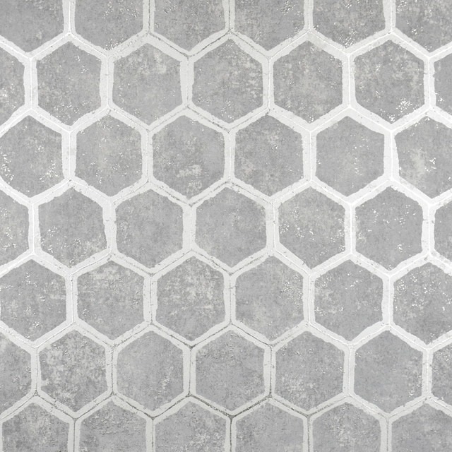 Starling Pewter Honeycomb Wallpaper by Brewster Designer Polished Covers about 75.6 square feet 27.5-in by 33-ft long roll Unpasted 12.6 - Swanky Fabrics - Starling Pewter Honeycomb Wallpaper by Brewster Designer Polished Covers about 75.6 square feet 27.5-in by 33-ft long roll Unpasted 12.6 - Swanky Fabrics -