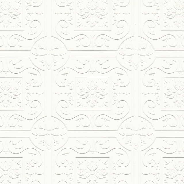 Ibold White Tin Ceiling Scroll Paintable Wallpaper by Brewster Designer PaintWorks Covers about 57.5 square feet 20.9-in by 33-ft long roll Prepasted 6.25 - Swanky Fabrics - Ibold White Tin Ceiling Scroll Paintable Wallpaper by Brewster Designer PaintWorks Covers about 57.5 square feet 20.9-in by 33-ft long roll Prepasted 6.25 - Swanky Fabrics -
