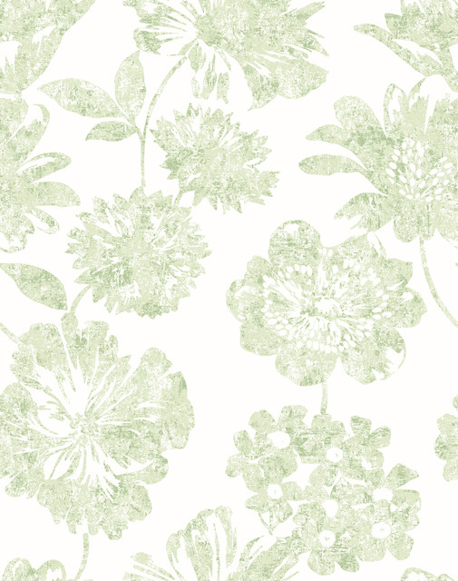 Folia Light Green Green Floral Wallpaper by A-Street Prints Designer Perennial Covers about 56.4 square feet 20.5-in by 33-ft long roll Unpasted 26 - Swanky Fabrics -