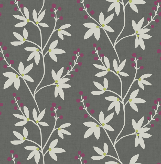 Linnea Elsa Charcoal Botanical Trail Wallpaper by A-Street Prints Designer Perennial Covers about 56.4 square feet 20.5-in by 33-ft long roll Unpasted 20.9 - Swanky Fabrics -