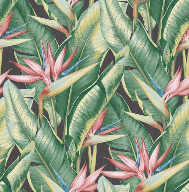 Arcadia Pink Banana Leaf Wallpaper by Kenneth James Designer Palm Springs Covers about 56.4 square feet 20.5-in by 33-ft long roll Unpasted 21 - Swanky Fabrics -