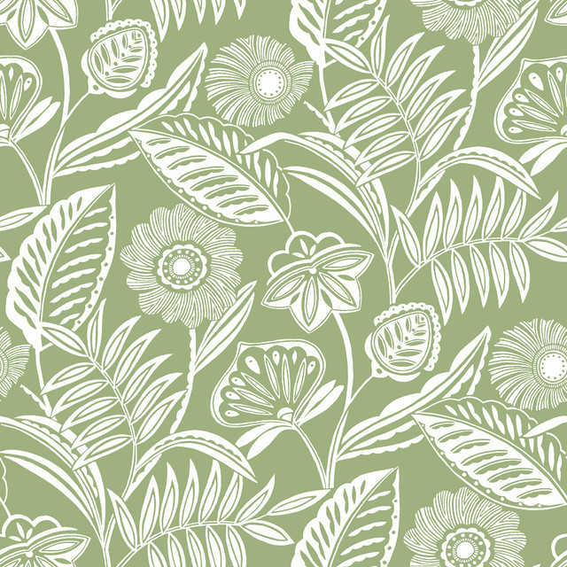Alma Green Tropical Floral Wallpaper by A-Street Prints Designer Pacifica Covers about 60.8 square feet 27-in by 27-ft long roll Unpasted 25.5 - Swanky Fabrics - Alma Green Tropical Floral Wallpaper by A-Street Prints Designer Pacifica Covers about 60.8 square feet 27-in by 27-ft long roll Unpasted 25.5 - Swanky Fabrics -