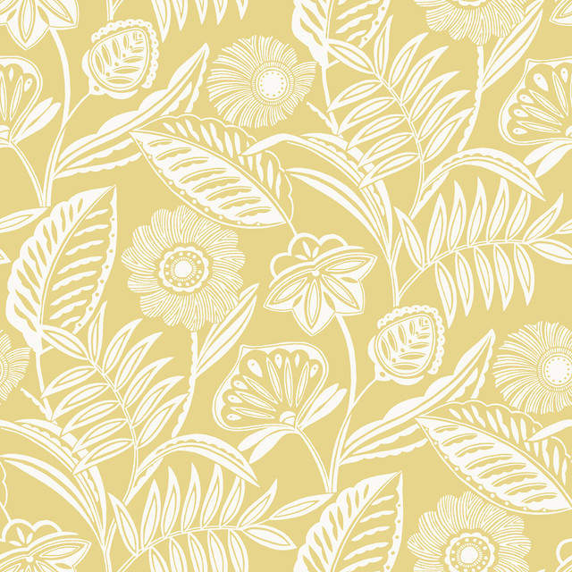 Alma Yellow Tropical Floral Wallpaper by A-Street Prints Designer Pacifica Covers about 60.8 square feet 27-in by 27-ft long roll Unpasted 25.5 - Swanky Fabrics - Alma Yellow Tropical Floral Wallpaper by A-Street Prints Designer Pacifica Covers about 60.8 square feet 27-in by 27-ft long roll Unpasted 25.5 - Swanky Fabrics -
