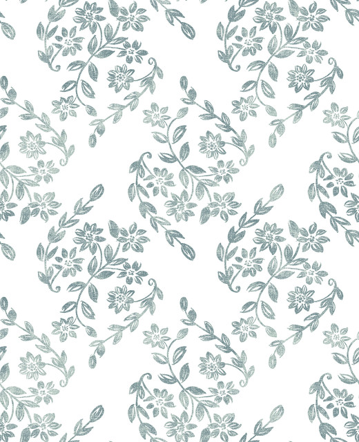 Arabesque Teal Floral Trail Wallpaper by A-Street Prints Designer Perennial Covers about 56.4 square feet 20.5-in by 33-ft long roll Unpasted 12.6 - Swanky Fabrics -