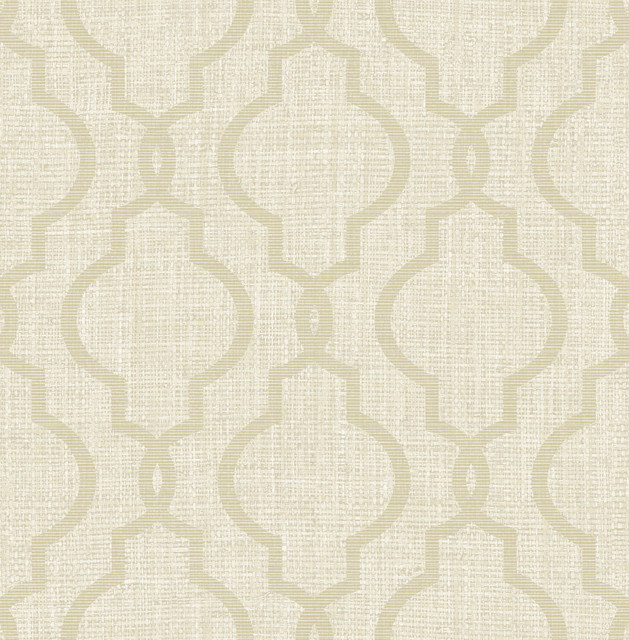 Geometric Taupe Quatrefoil Wallpaper by Kenneth James Designer Palm Springs Covers about 56.4 square feet 20.5-in by 33-ft long roll Unpasted 21 - Swanky Fabrics -