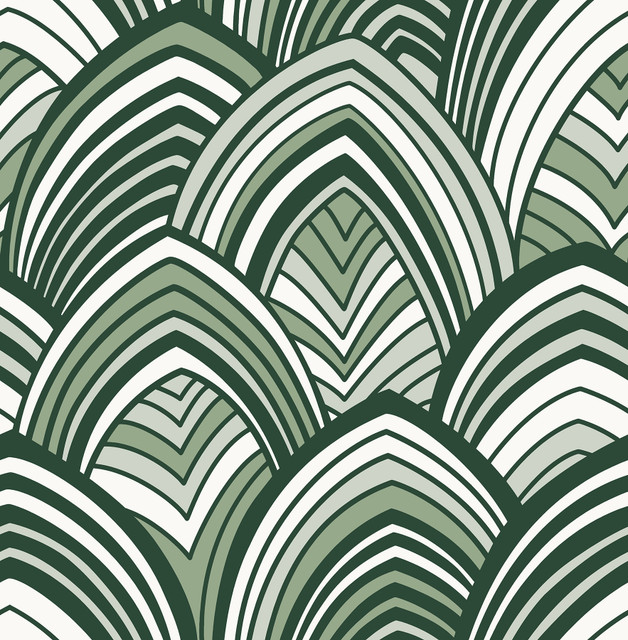 Cabarita Green Art Deco Flocked Leaves Wallpaper by A-Street Prints Designer Pacifica Covers about 56.4 square feet 20.5-in by 33-ft long roll Unpasted 21 - Swanky Fabrics -