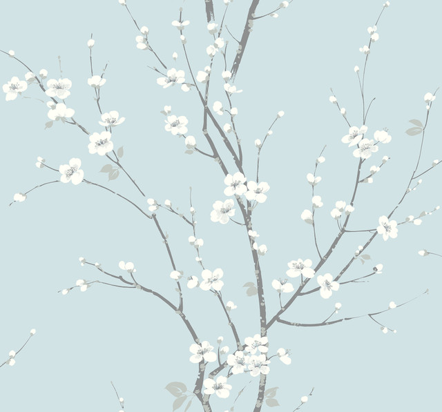 Monterey Sky Blue Floral Branch Wallpaper by A-Street Prints Designer Newport Covers about 60.8 square feet 27-in by 27-ft long roll Unpasted 25.2 - Swanky Fabrics -