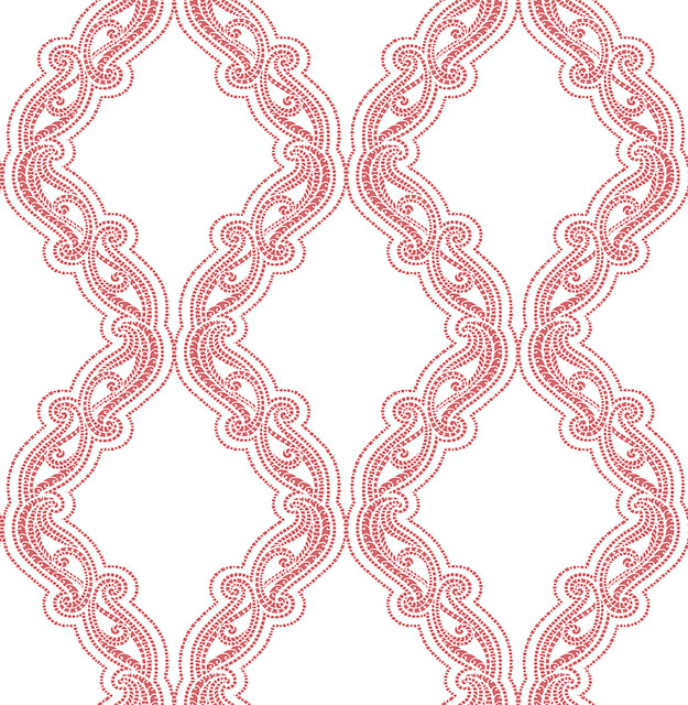 Harmony Coral Ogee Wallpaper by A-Street Prints Designer Mirabelle Covers about 56.4 square feet 20.5-in by 33-ft long roll Unpasted 20.5 - Swanky Fabrics -