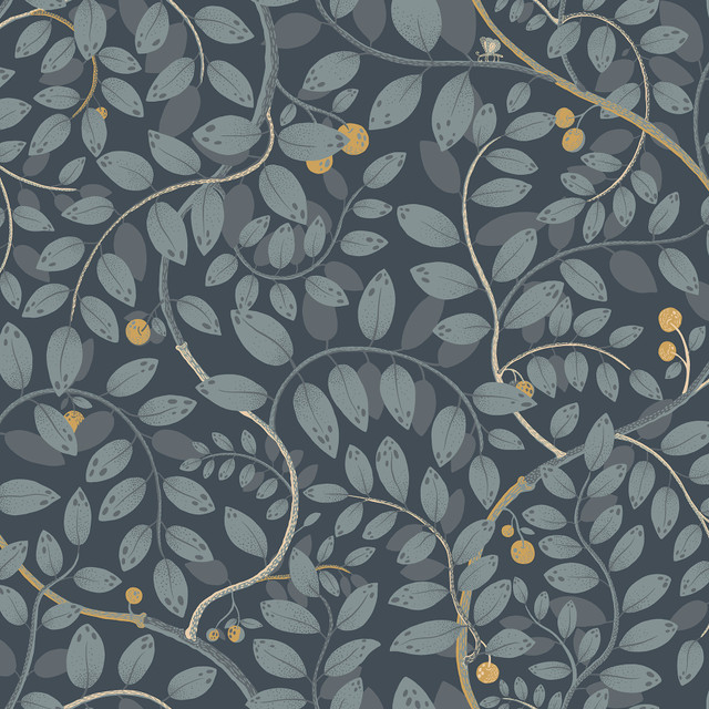 Kirke Blue Leafy Vines Wallpaper by A-Street Prints Designer Lina Covers about 57.5 square feet 20.9-in by 33-ft long roll Unpasted 20.9 - Swanky Fabrics -