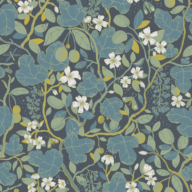Ewald Blue Garden Vines Wallpaper by A-Street Prints Designer Lina Covers about 57.5 square feet 20.9-in by 33-ft long roll Unpasted 20.9 - Swanky Fabrics - Ewald Blue Garden Vines Wallpaper by A-Street Prints Designer Lina Covers about 57.5 square feet 20.9-in by 33-ft long roll Unpasted 20.9 - Swanky Fabrics -