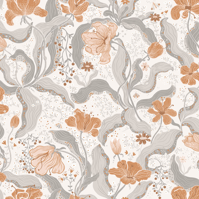 Bodri Grey Tulip Garden Wallpaper by A-Street Prints Designer Lina Covers about 57.5 square feet 20.9-in by 33-ft long roll Unpasted 20.9 - Swanky Fabrics -