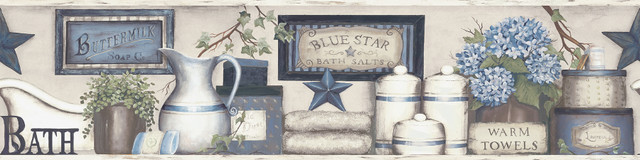 Country Bath Blue Rustic Wallpaper by Chesapeake Designer Kindred Covers about 7.5 square feet 6-in by 15-ft long roll Prepasted 0 - Swanky Fabrics - Country Bath Blue Rustic Wallpaper by Chesapeake Designer Kindred Covers about 7.5 square feet 6-in by 15-ft long roll Prepasted 0 - Swanky Fabrics -