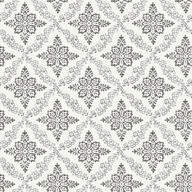 Wynonna Black Geometric Floral Wallpaper by Chesapeake Designer Kindred Covers about 56.4 square feet 20.5-in by 33-ft long roll Prepasted 20.5 - Swanky Fabrics - Wynonna Black Geometric Floral Wallpaper by Chesapeake Designer Kindred Covers about 56.4 square feet 20.5-in by 33-ft long roll Prepasted 20.5 - Swanky Fabrics -