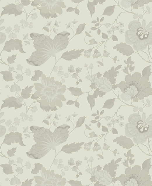 Vittoria White Floral Wallpaper by Sirpi Designer Italian Silk Covers about 56.4 square feet 20.5-in by 33-ft long roll Unpasted 25.2 - Swanky Fabrics -