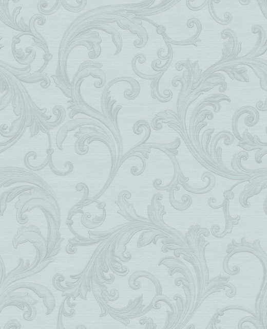 Noemi Light Blue Acanthus Wallpaper by Sirpi Designer Italian Silk Covers about 56.4 square feet 20.5-in by 33-ft long roll Unpasted 25.2 - Swanky Fabrics - Noemi Light Blue Acanthus Wallpaper by Sirpi Designer Italian Silk Covers about 56.4 square feet 20.5-in by 33-ft long roll Unpasted 25.2 - Swanky Fabrics -