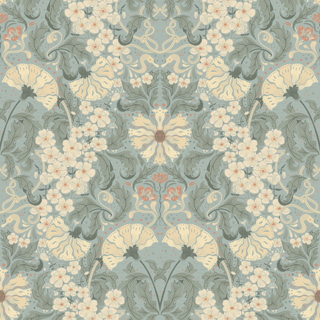 Ojvind Light Blue Floral Ogee Wallpaper by A-Street Prints Designer Ingrid Covers about 57.5 square feet 20.9-in by 33-ft long roll Unpasted 20.9 - Swanky Fabrics - Ojvind Light Blue Floral Ogee Wallpaper by A-Street Prints Designer Ingrid Covers about 57.5 square feet 20.9-in by 33-ft long roll Unpasted 20.9 - Swanky Fabrics -